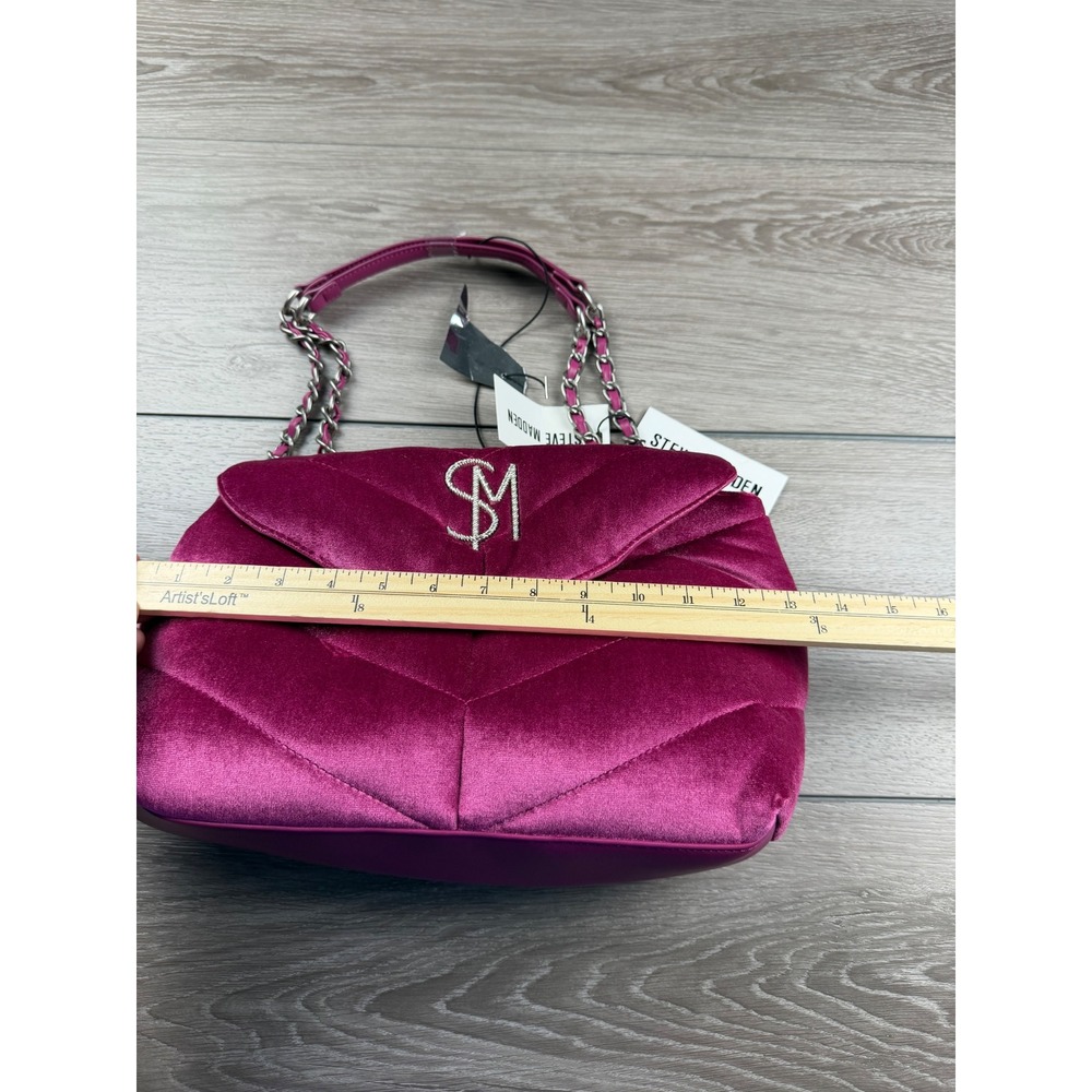 Steve Madden Bcoleman Velvet Quilted Magnetic Shoulder Bag Fuschia One Size - Picture 7 of 9